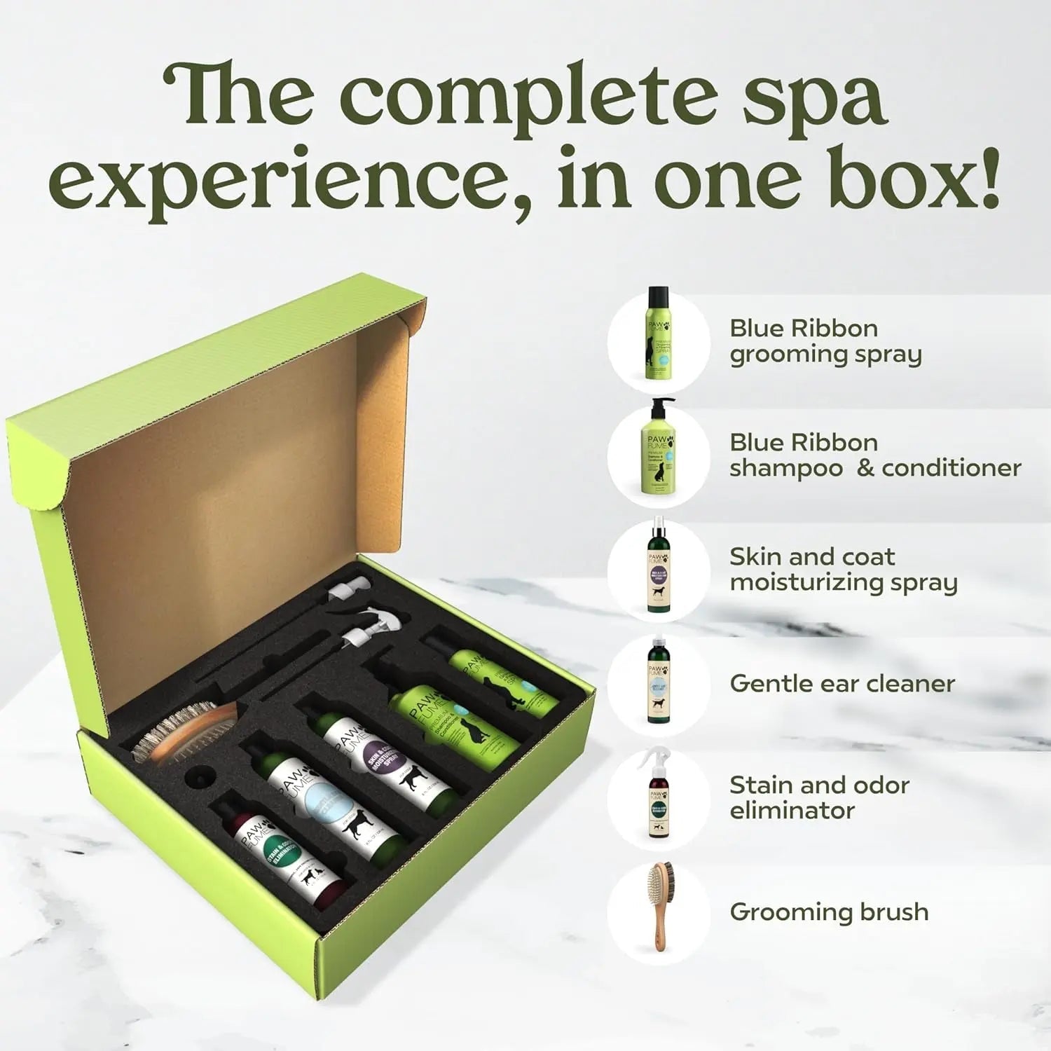 Pawfume Dog Spa Gift Basket 6-Piece Probiotic Deodorizer &amp; Grooming Set