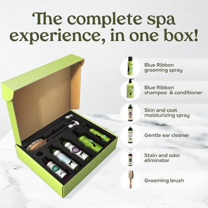 Pawfume Dog Spa Gift Basket 6-Piece Probiotic Deodorizer &amp; Grooming Set