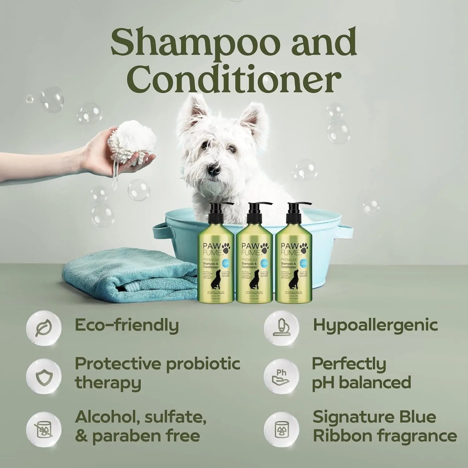 Pawfume Dog Spa Gift Basket 6-Piece Probiotic Deodorizer &amp; Grooming Set