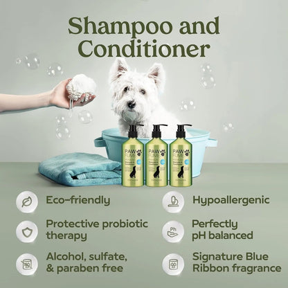 Pawfume Dog Spa Gift Basket 6-Piece Probiotic Deodorizer &amp; Grooming Set