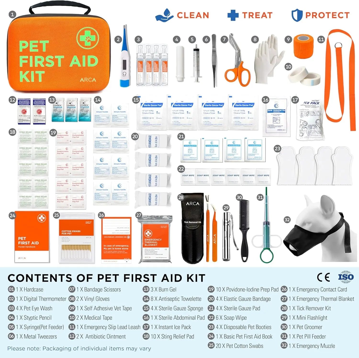Pet First Aid Kit for Dogs &amp; Cats with Thermometer, Tick Remover &amp; Manual