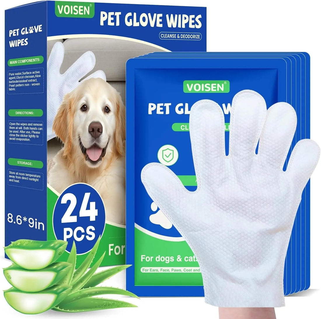 Pet Glove Wipes for Dogs, Cats &amp; Small Animals, Unscented Grooming Wipes 24ct