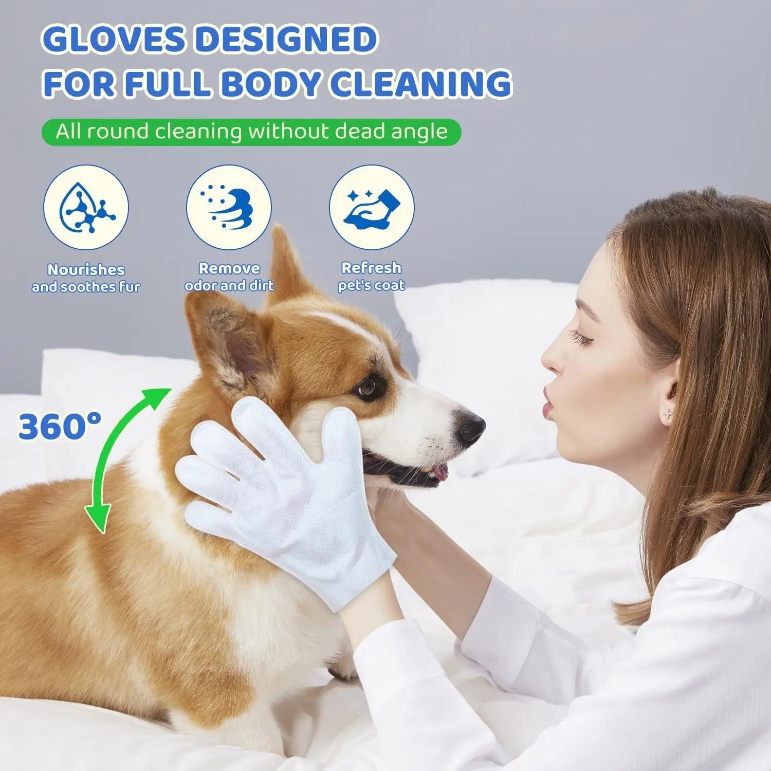 Pet Glove Wipes for Dogs, Cats &amp; Small Animals, Unscented Grooming Wipes 24ct