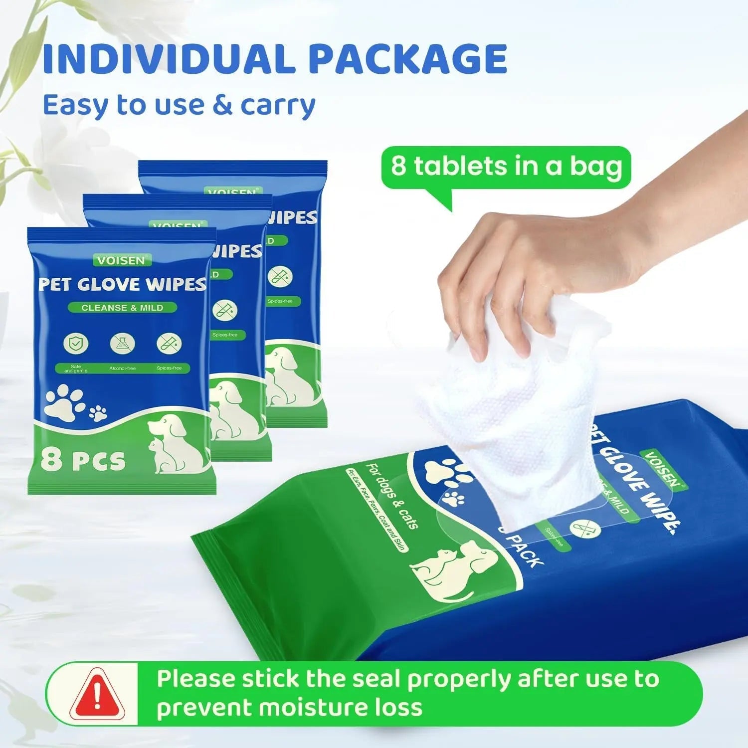 Pet Glove Wipes for Dogs, Cats &amp; Small Animals, Unscented Grooming Wipes 24ct