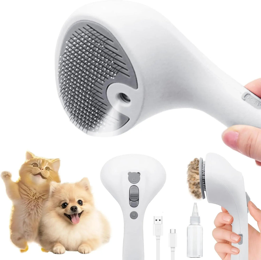Pet Grooming Brush for Cats &amp; Dogs- Self Cleaning Rechargeable Deshedding