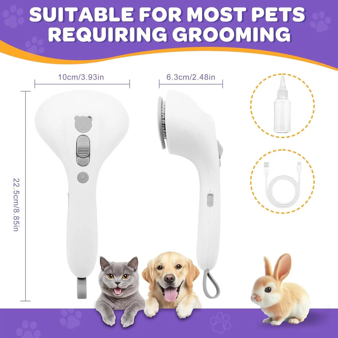 Pet Grooming Brush for Cats &amp; Dogs- Self Cleaning Rechargeable Deshedding