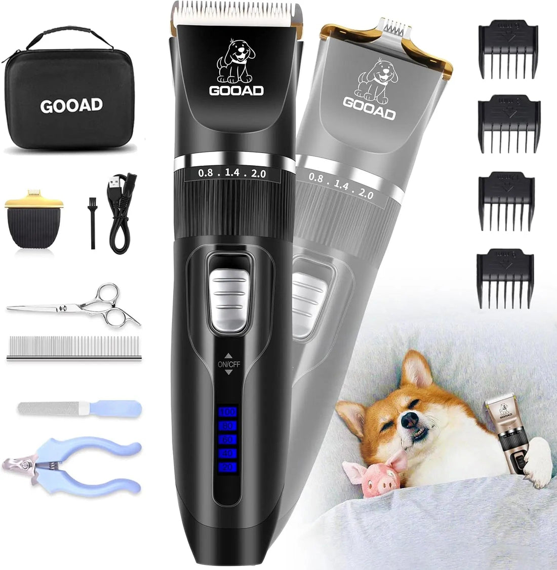 Pet Grooming Clippers Kit – Quiet Cordless Rechargeable Trimmer &amp; Paw Shaver for Dogs &amp; Cats
