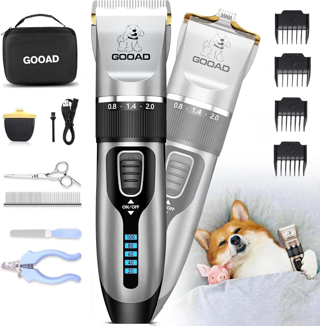 Pet Grooming Clippers Kit – Quiet Cordless Rechargeable Trimmer &amp; Paw Shaver for Dogs &amp; Cats