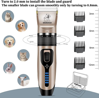 Pet Grooming Clippers Kit – Quiet Cordless Rechargeable Trimmer &amp; Paw Shaver for Dogs &amp; Cats