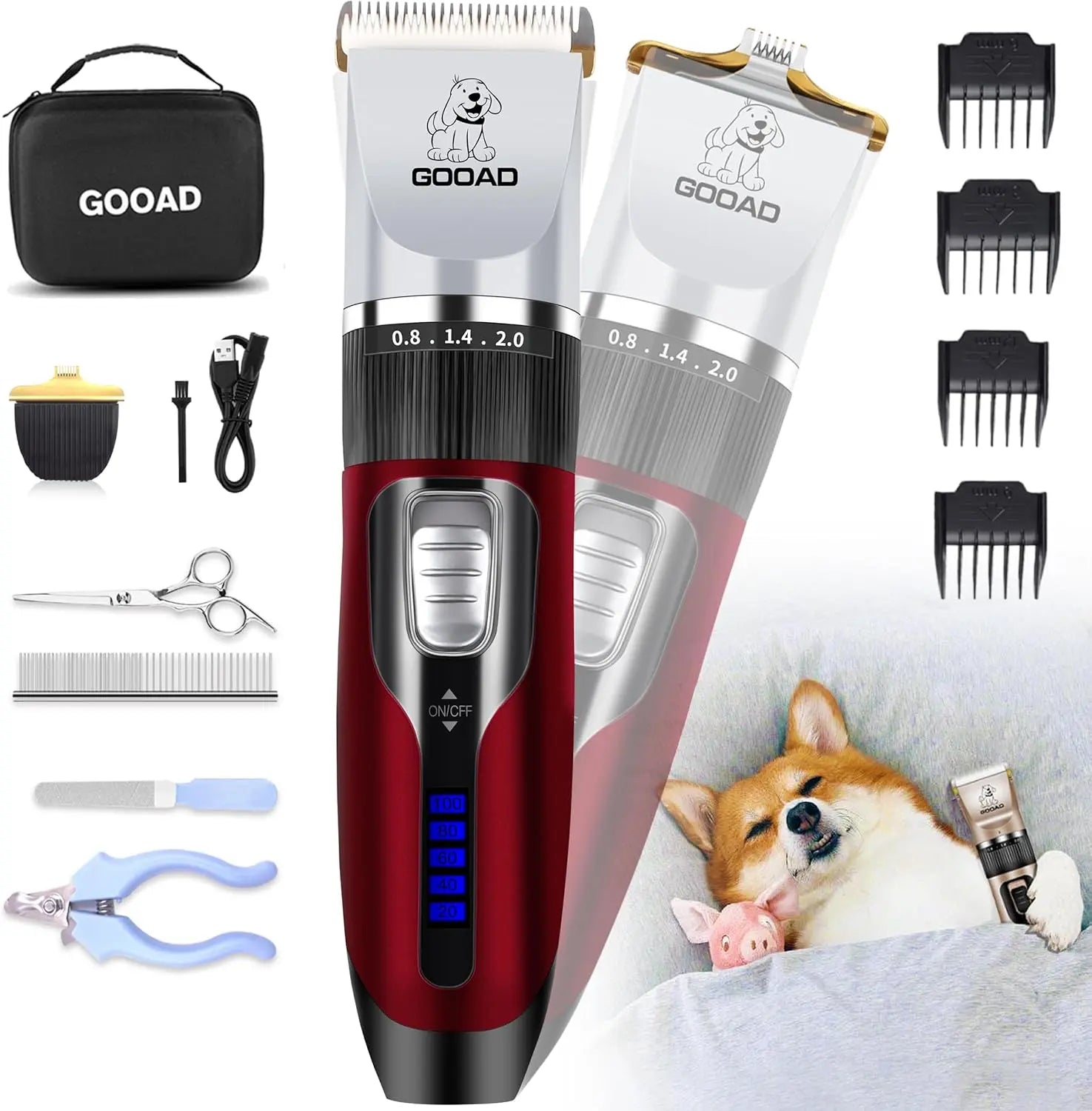 Pet Grooming Clippers Kit – Quiet Cordless Rechargeable Trimmer &amp; Paw Shaver for Dogs &amp; Cats