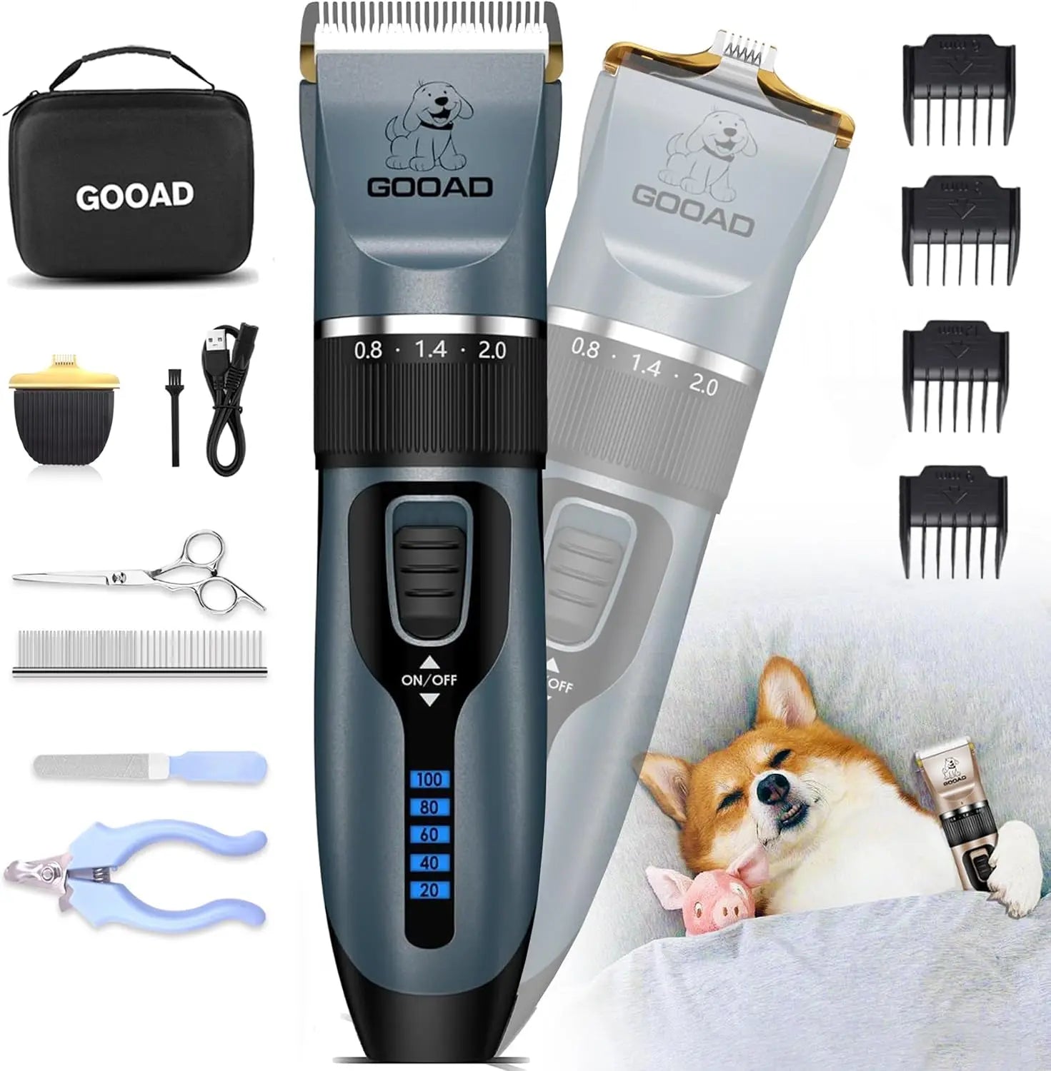 Pet Grooming Clippers Kit – Quiet Cordless Rechargeable Trimmer &amp; Paw Shaver for Dogs &amp; Cats