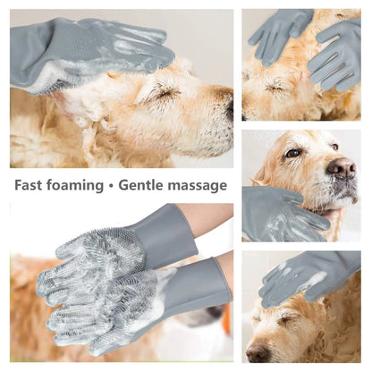 Pet Grooming Gloves – 5-Finger Deshedding &amp; Bathing Brush Mitt for Dogs &amp; Cats