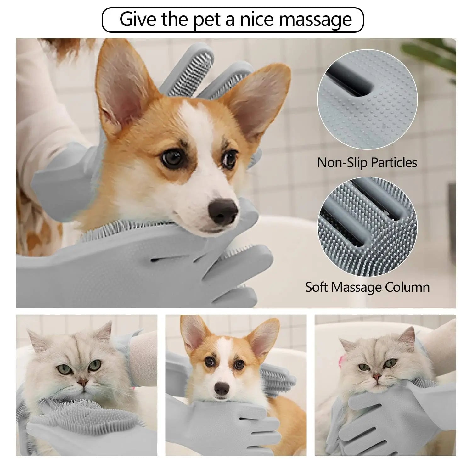 Pet Grooming Gloves – 5-Finger Deshedding &amp; Bathing Brush Mitt for Dogs &amp; Cats
