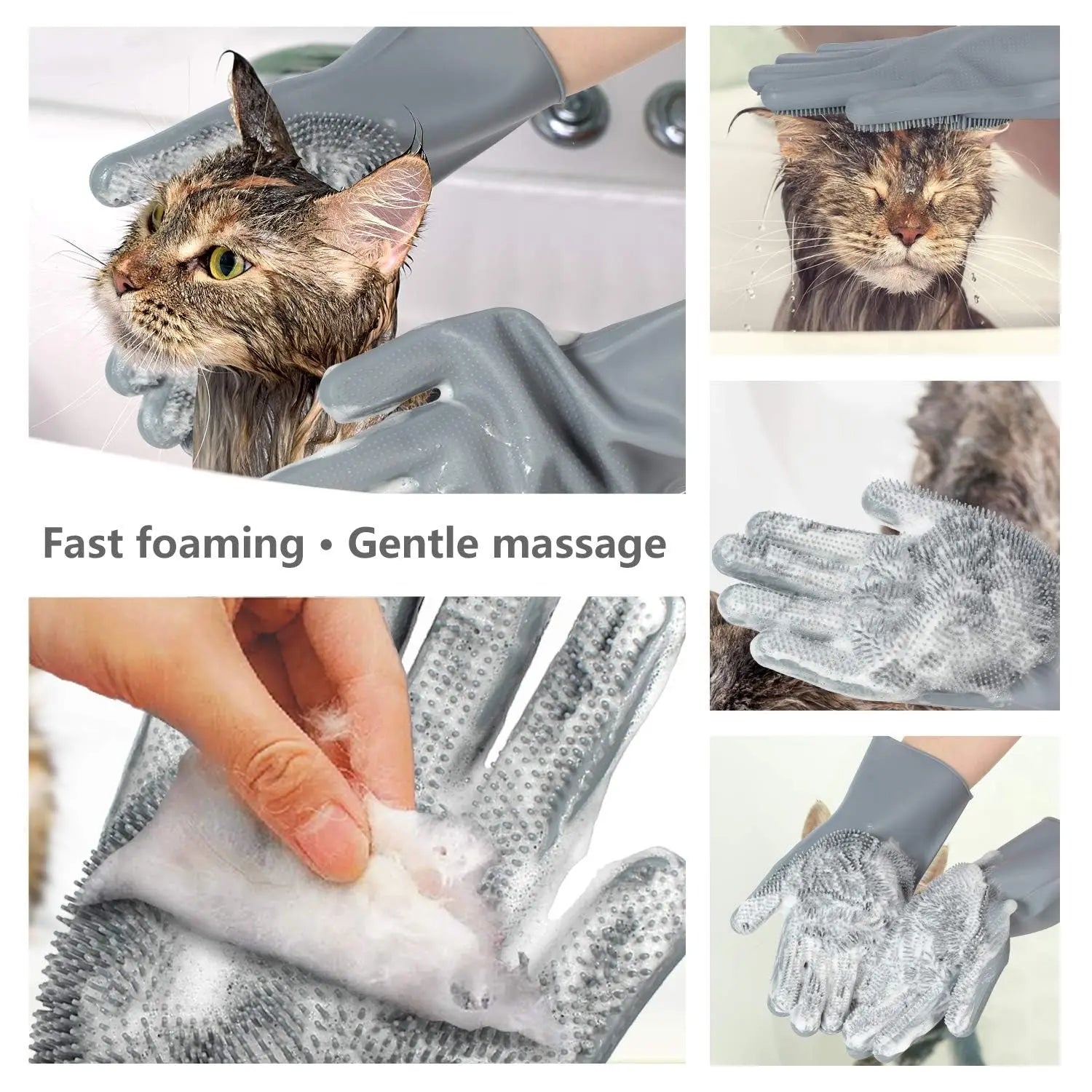 Pet Grooming Gloves – 5-Finger Deshedding &amp; Bathing Brush Mitt for Dogs &amp; Cats