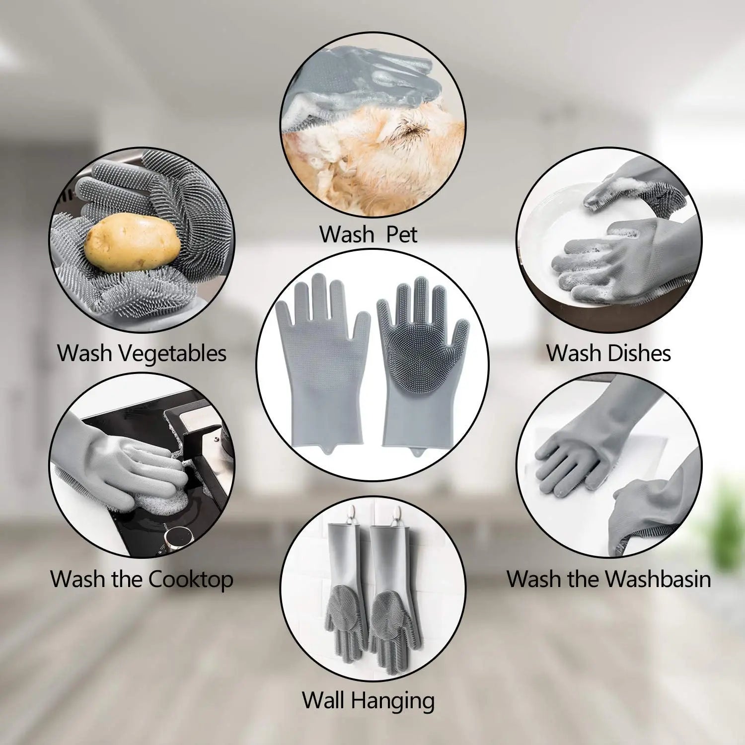 Pet Grooming Gloves – 5-Finger Deshedding &amp; Bathing Brush Mitt for Dogs &amp; Cats