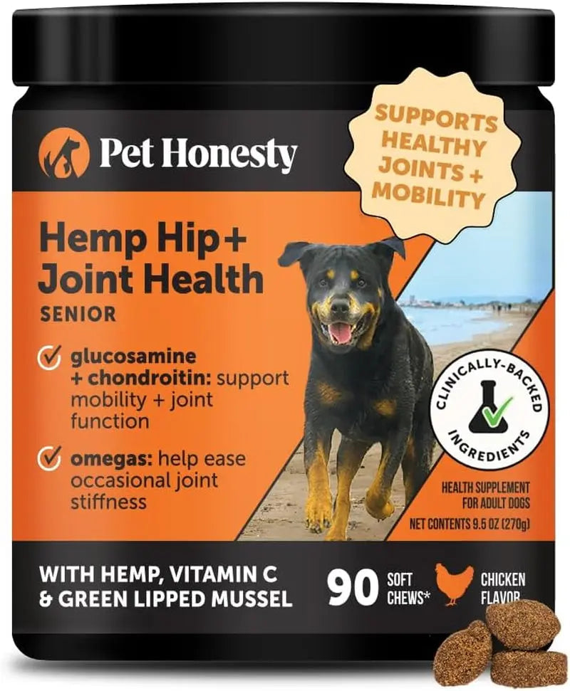 Pet Honesty Senior Hemp Hip &amp; Joint Chews for Dogs | Mobility Support 90 Ct