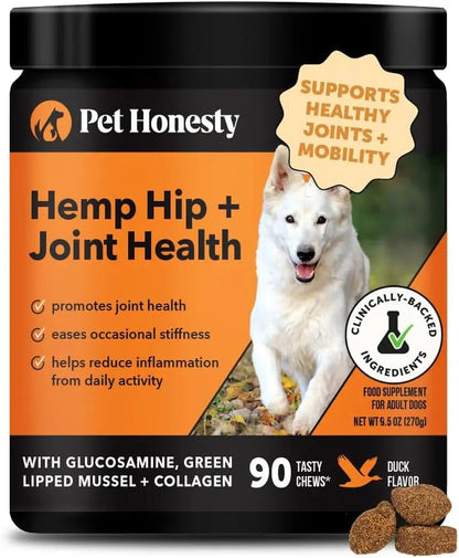 Pet Honesty Senior Hemp Hip &amp; Joint Supplement for Dogs Mobility Chews 90 Ct