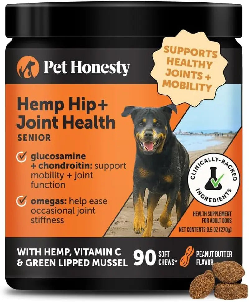 Pet Honesty Senior Hemp Hip &amp; Joint Supplement for Dogs Mobility Chews 90 Ct