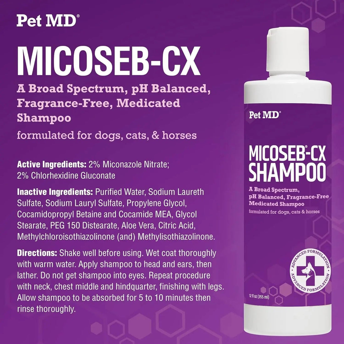 Pet MD Micoseb-CX Medicated Shampoo for Dogs, Cats &amp; Horses – 12 Oz