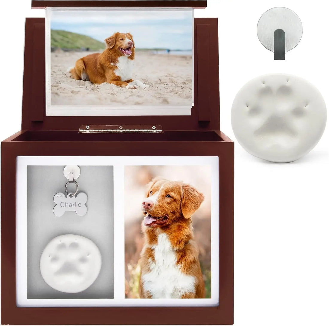 Pet Memorial Urn Keepsake Box for Dogs &amp; Cats w/ Paw Print Kit &amp; Album