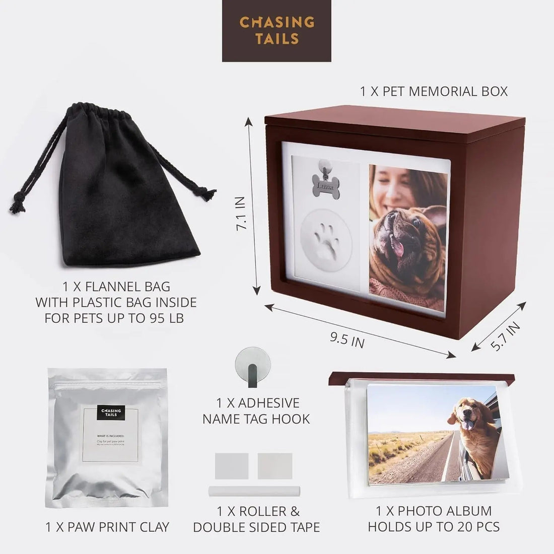 Pet Memorial Urn Keepsake Box for Dogs &amp; Cats w/ Paw Print Kit &amp; Album