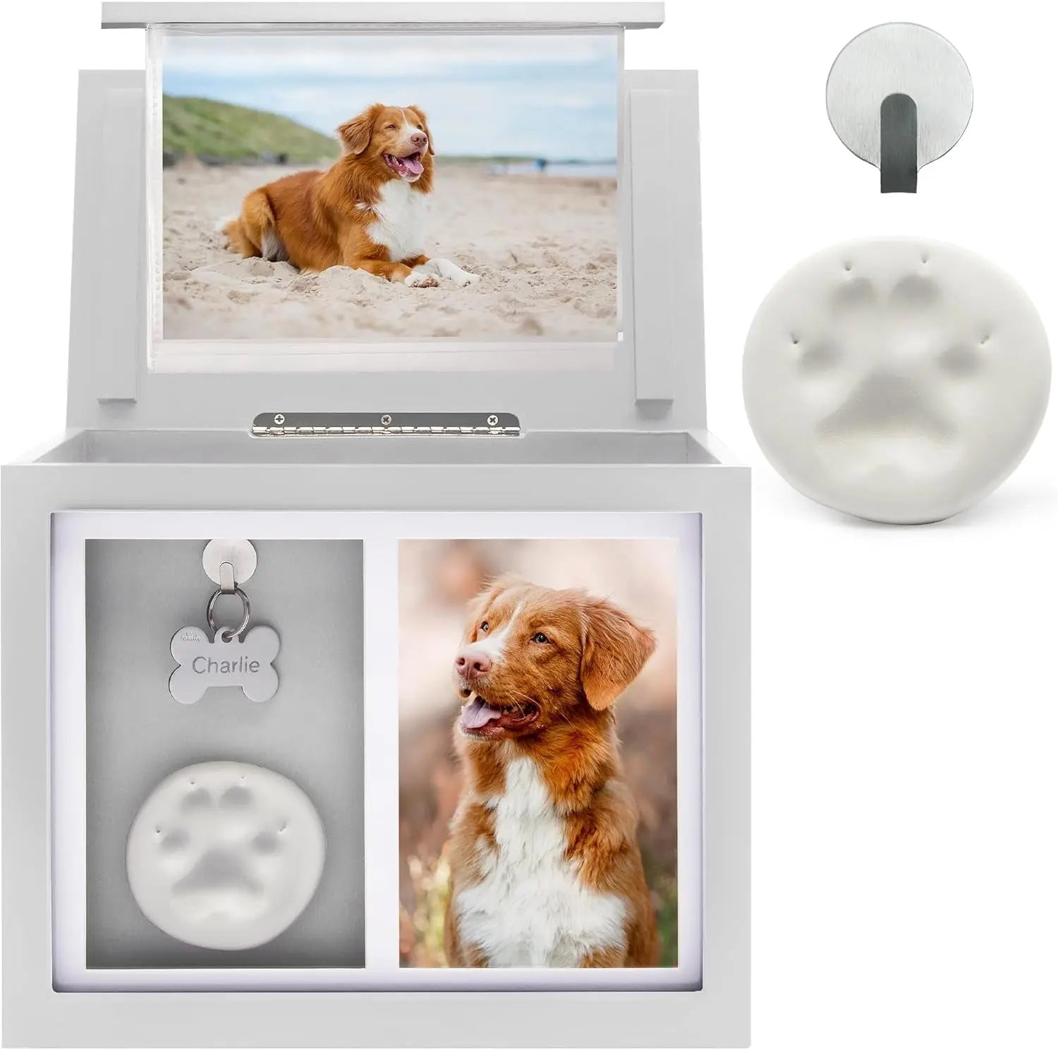 Pet Memorial Urn Keepsake Box for Dogs &amp; Cats w/ Paw Print Kit &amp; Album