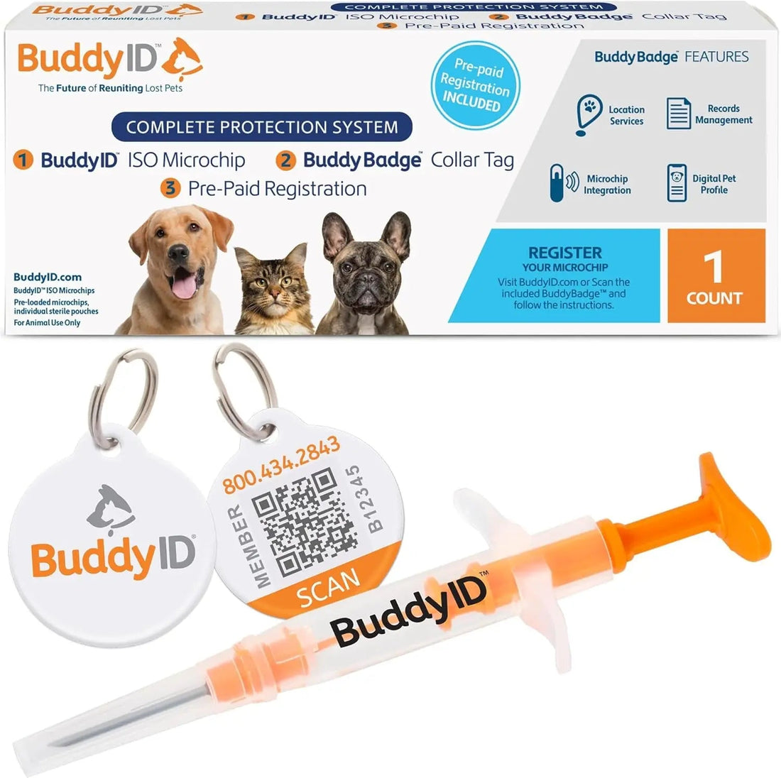 Pet Microchip + QR Collar Tag Lifetime Registration Dog Cat ID Protection