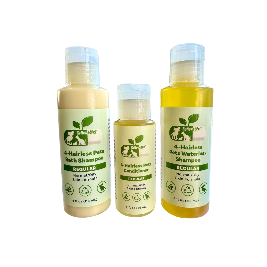 4-HAIRLESS PETS REGULAR SHAMPOO, WATERLESS SHAMPOO &amp; CONDITIONER KIT