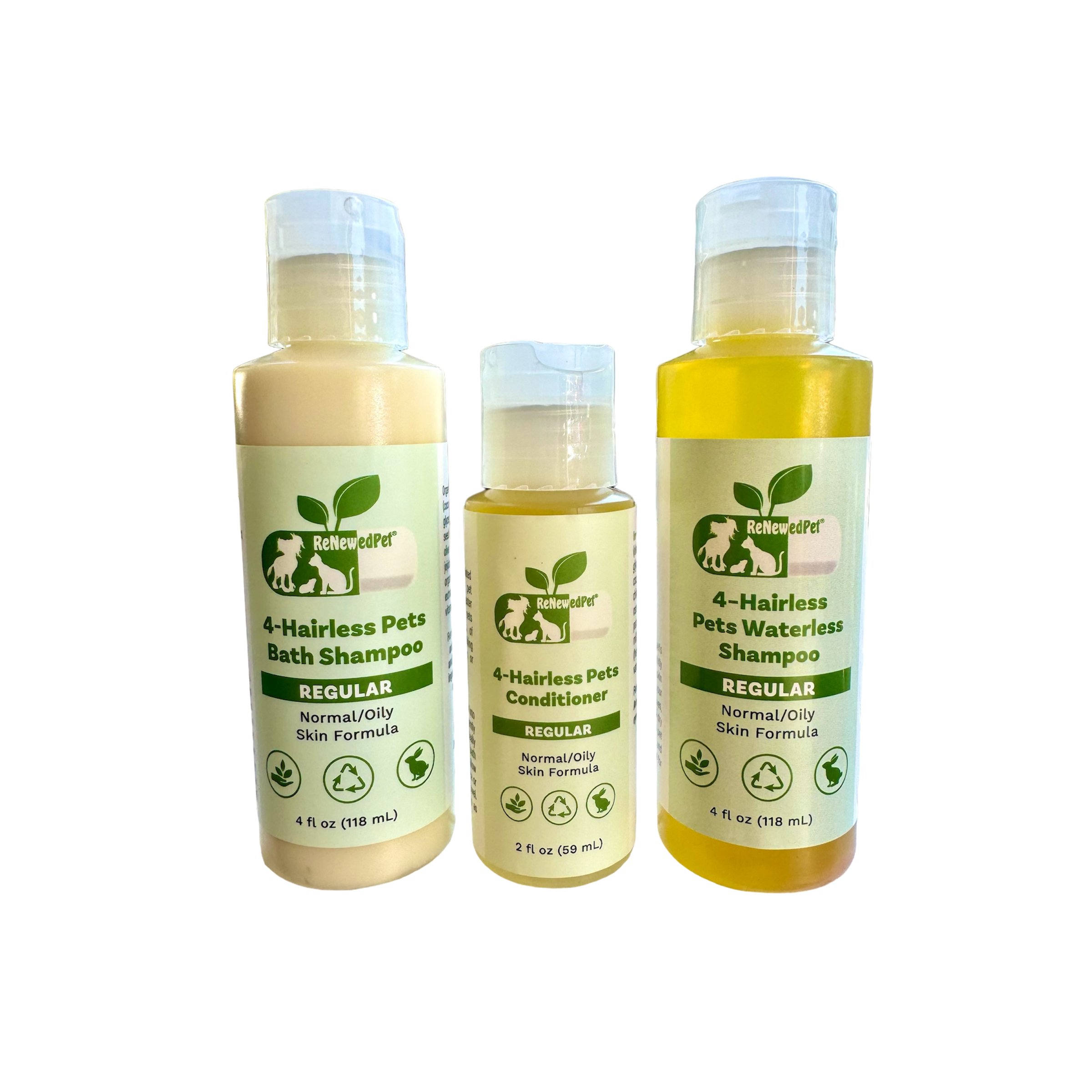 4-HAIRLESS PETS REGULAR SHAMPOO, WATERLESS SHAMPOO &amp; CONDITIONER KIT