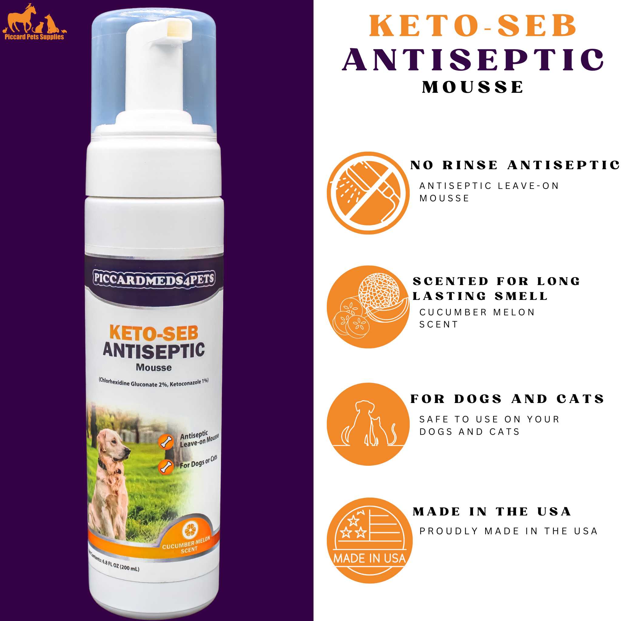 Piccardmeds4pets Keto-Seb Antiseptic Mousse Cats &amp; Dogs 7 oz. + FREE Camo Bandana!