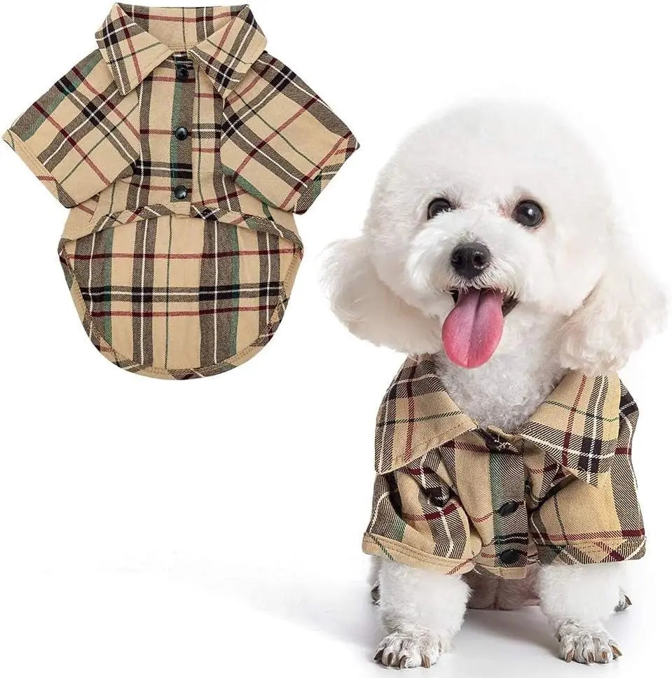 Plaid Dog Polo Shirt Soft Pet Outfit for Small &amp; Medium Dogs and Cats
