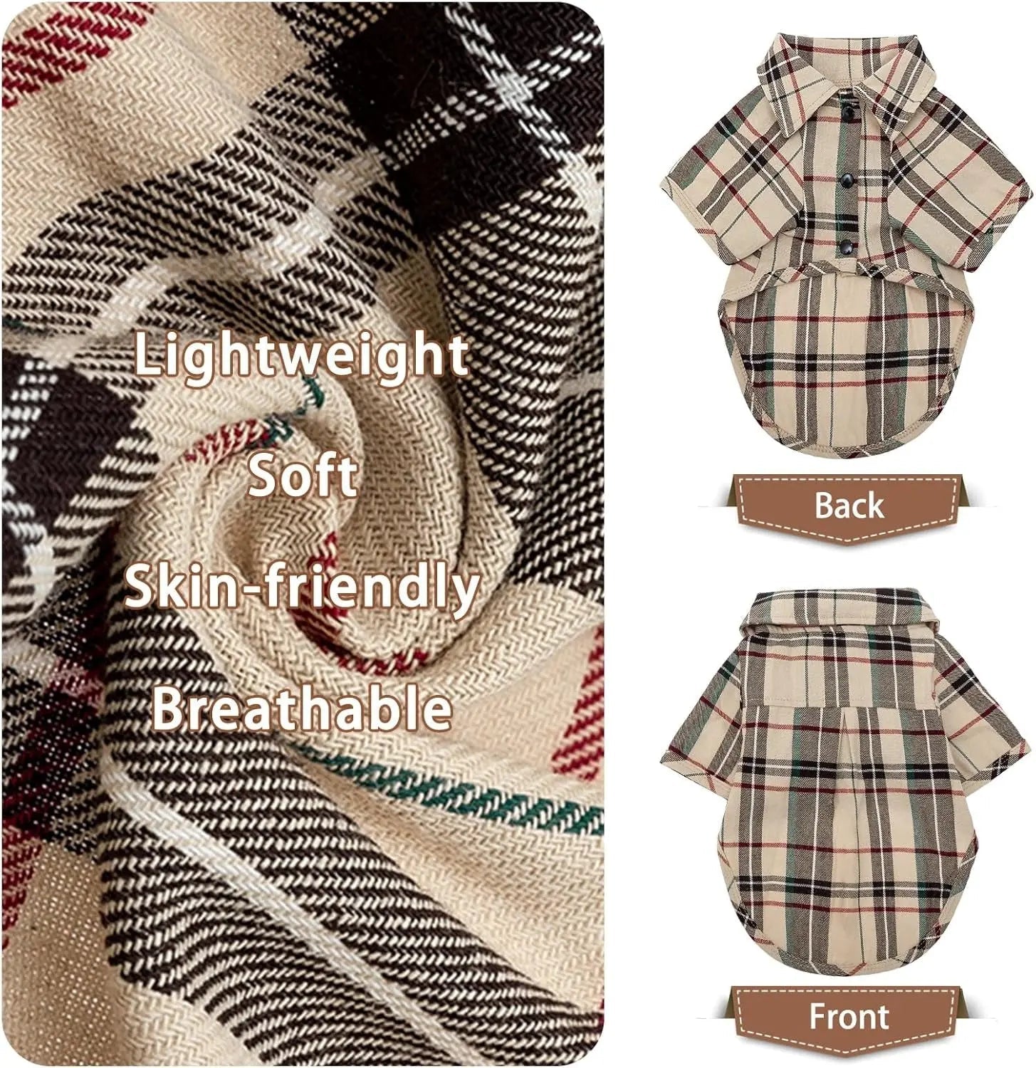 Plaid Dog Polo Shirt Soft Pet Outfit for Small &amp; Medium Dogs and Cats