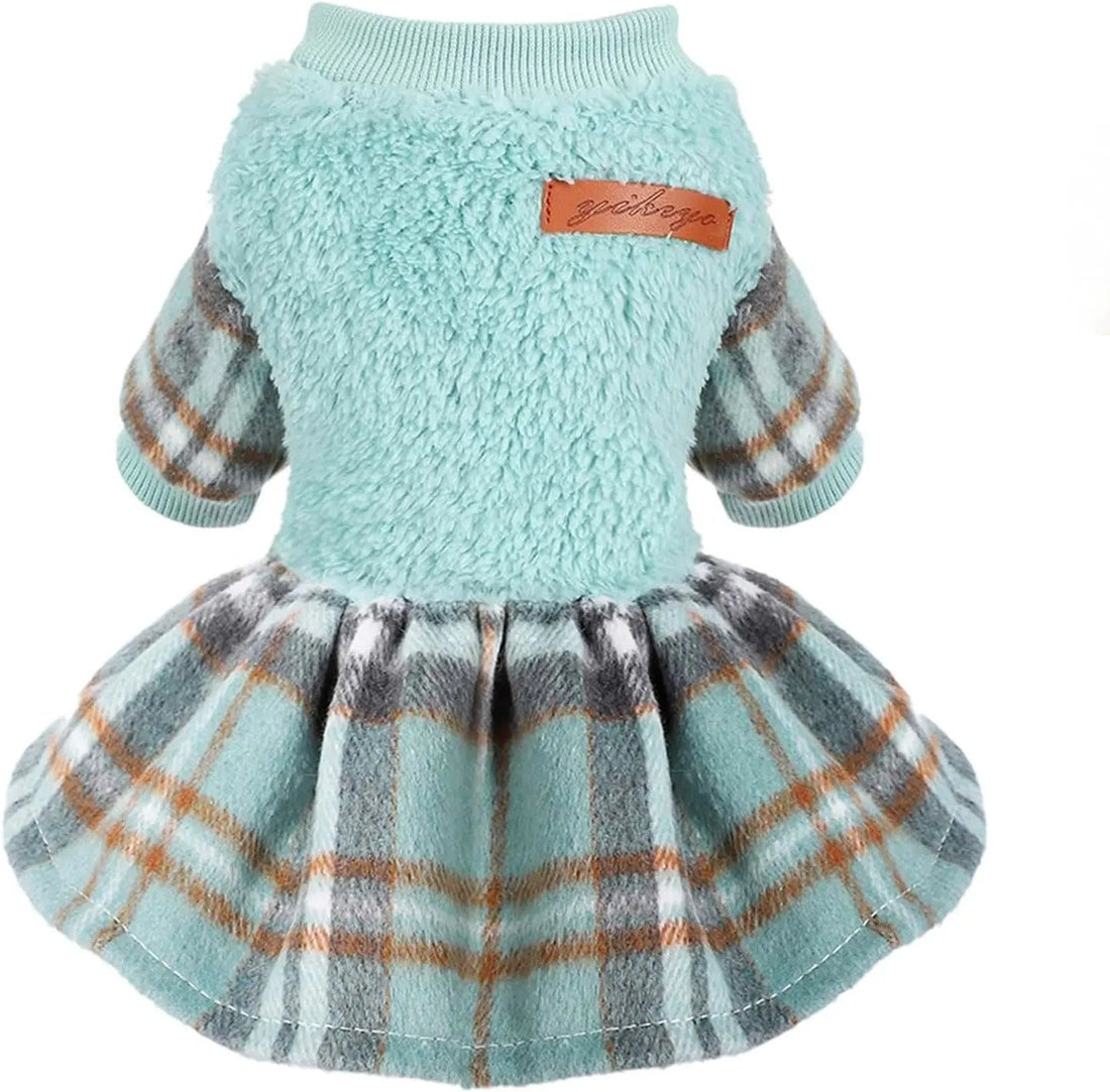 Plaid Dog Sweater Dress for Small Dogs – Warm Winter Outfit for Girl &amp; Boy Puppies