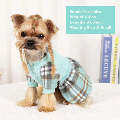 Plaid Dog Sweater Dress for Small Dogs – Warm Winter Outfit for Girl &amp; Boy Puppies