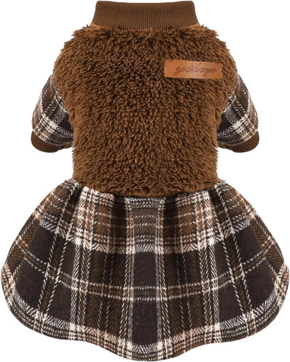 Plaid Dog Sweater Dress for Small Dogs – Warm Winter Outfit for Girl &amp; Boy Puppies