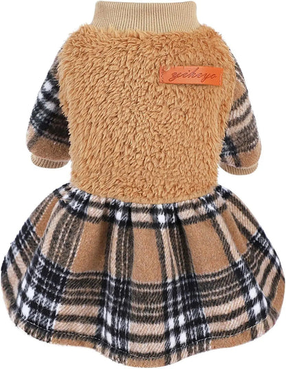 Plaid Dog Sweater Dress for Small Dogs – Warm Winter Outfit for Girl &amp; Boy Puppies