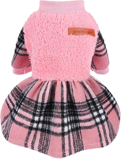 Plaid Dog Sweater Dress for Small Dogs – Warm Winter Outfit for Girl &amp; Boy Puppies
