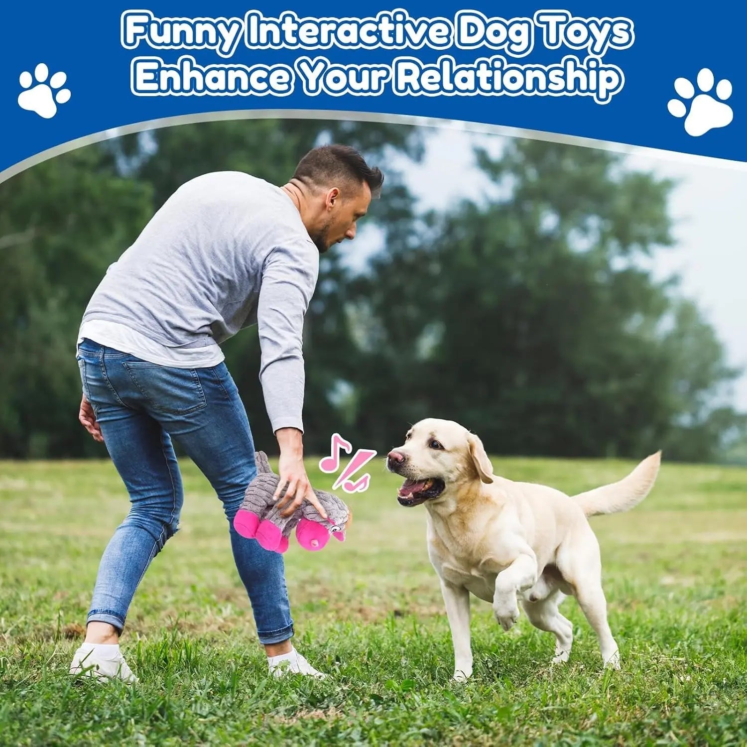 Plush Crinkle Squeaky Dog Toy for Small Medium &amp; Large Dogs – Tough Chew