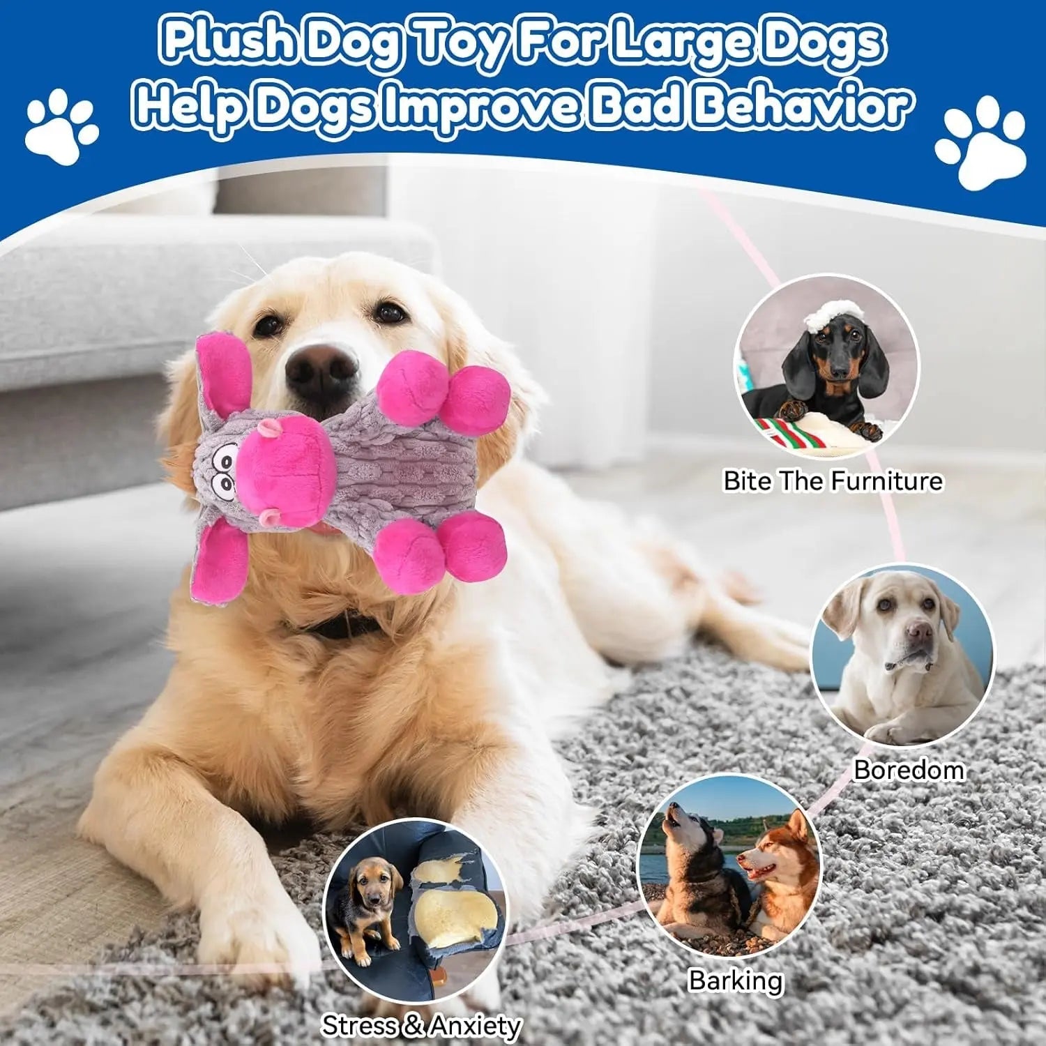 Plush Crinkle Squeaky Dog Toy for Small Medium &amp; Large Dogs – Tough Chew