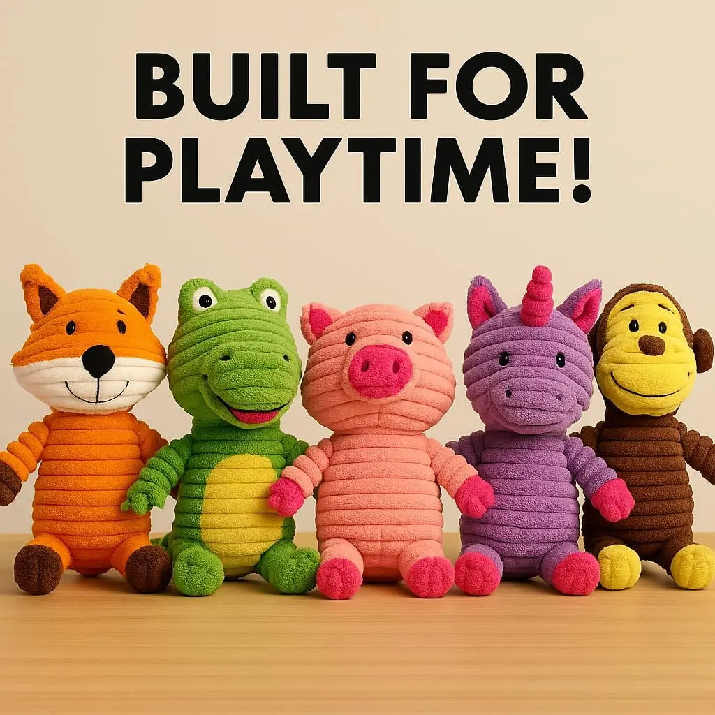 Plush Squeaky Dog Toys 5-Pack Corduroy Set for Medium &amp; Large Dogs