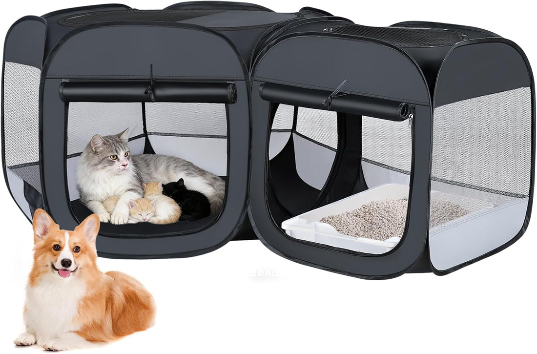 Portable Cat &amp; Dog Playpen 2-in-1 Foldable Indoor Pet Tent Large Collapsible