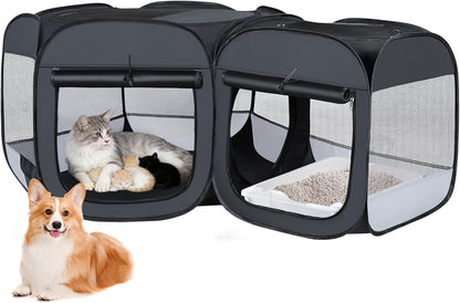 Portable Cat &amp; Dog Playpen 2-in-1 Foldable Indoor Pet Tent Large Collapsible