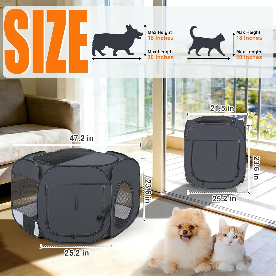 Portable Cat &amp; Dog Playpen 2-in-1 Foldable Indoor Pet Tent Large Collapsible