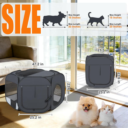 Portable Cat &amp; Dog Playpen 2-in-1 Foldable Indoor Pet Tent Large Collapsible