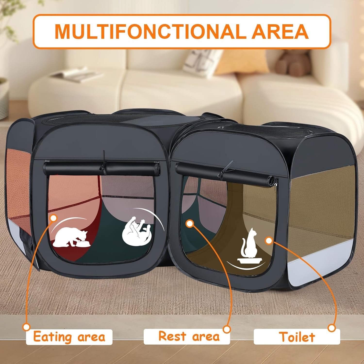 Portable Cat &amp; Dog Playpen 2-in-1 Foldable Indoor Pet Tent Large Collapsible