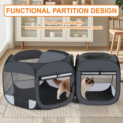 Portable Cat &amp; Dog Playpen 2-in-1 Foldable Indoor Pet Tent Large Collapsible