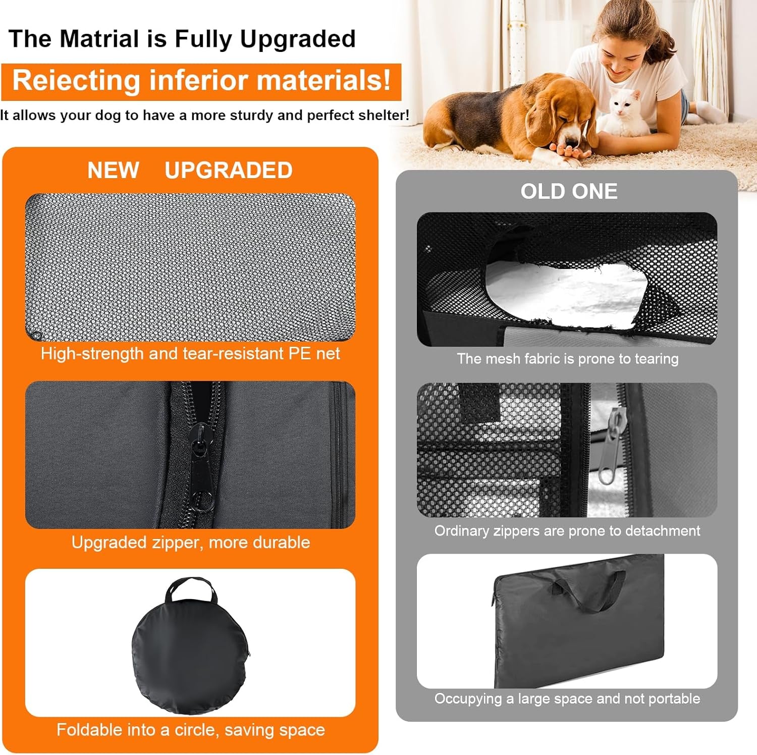 Portable Cat &amp; Dog Playpen 2-in-1 Foldable Indoor Pet Tent Large Collapsible