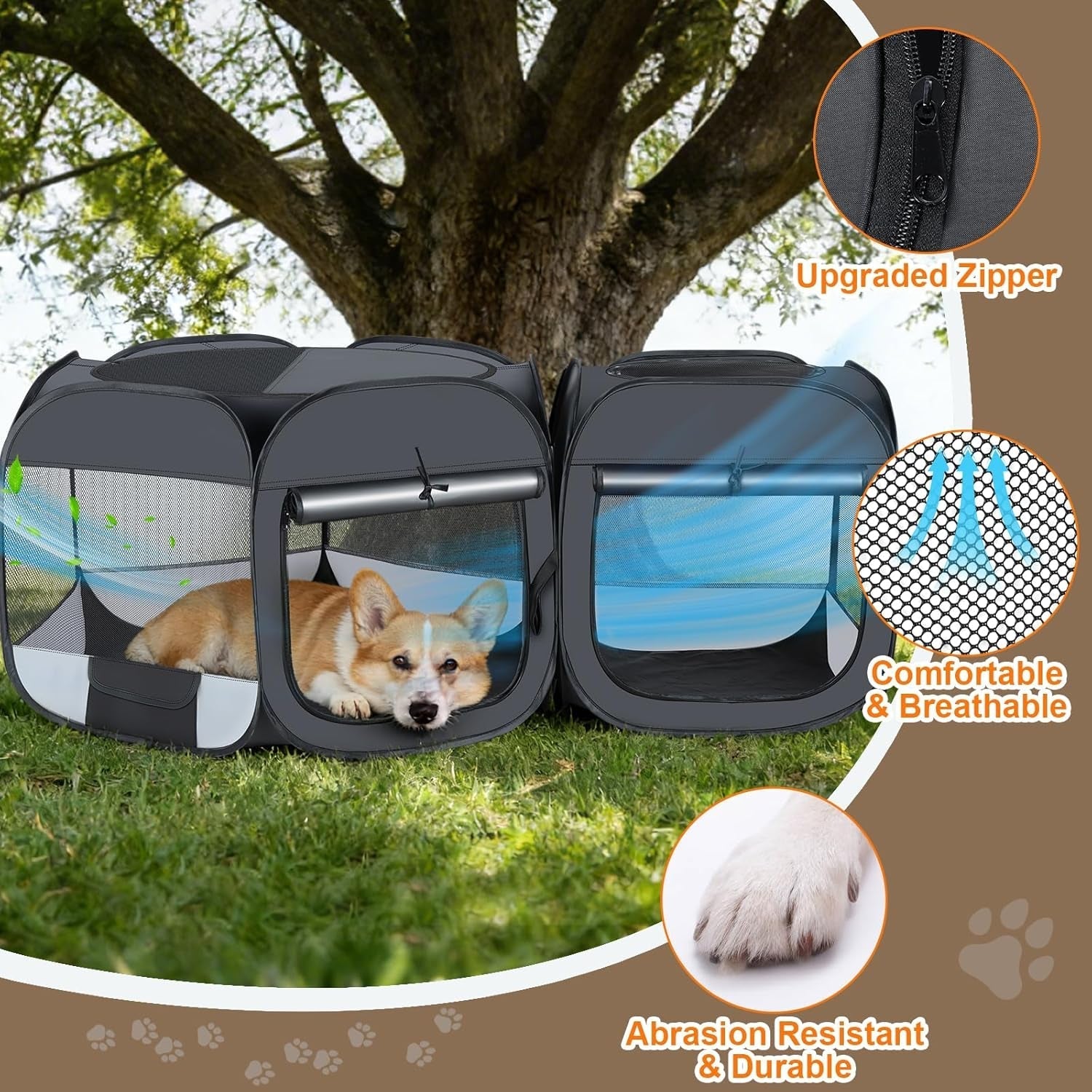 Portable Cat &amp; Dog Playpen 2-in-1 Foldable Indoor Pet Tent Large Collapsible
