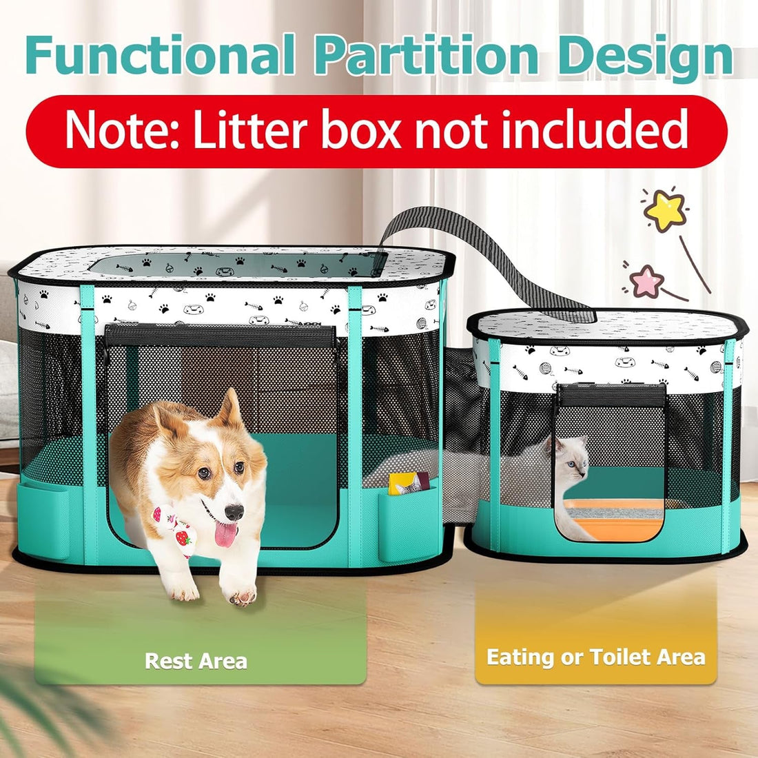 Portable Cat &amp; Dog Playpen Foldable Pet Tent 32" Indoor Outdoor 600D Oxford