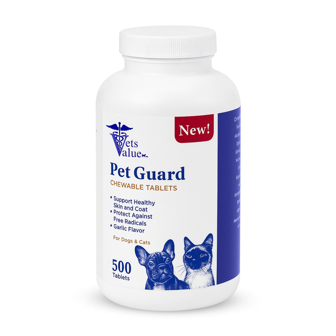 Pet Guard Chewable Tablets for Dogs and Cats – Helps Maintain Healthy Skin and Coat, Garlic Flavor - 500 Count- Natural Flea &amp; Tick